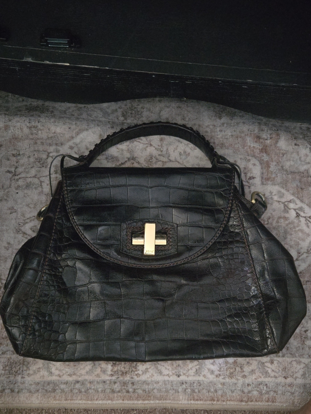 Abro Crocodile-embossed black leather handbag
